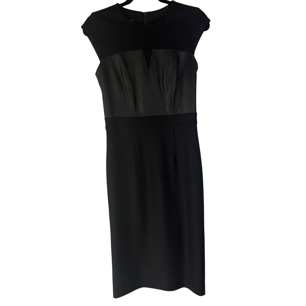 Judith‎ & Charles Black Dress Leather Bodice Wool Blend Interview Outfit Women